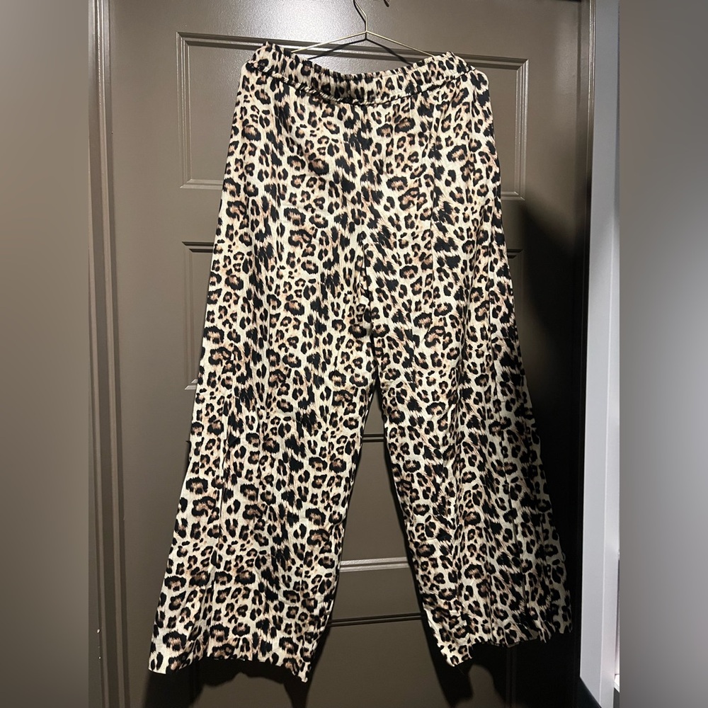 Zara Leopard Print Women's Wide Leg Pants